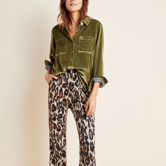 Anthropologie Tops - Anthropologie Maeve Velvet Shirt Sz 8 Green